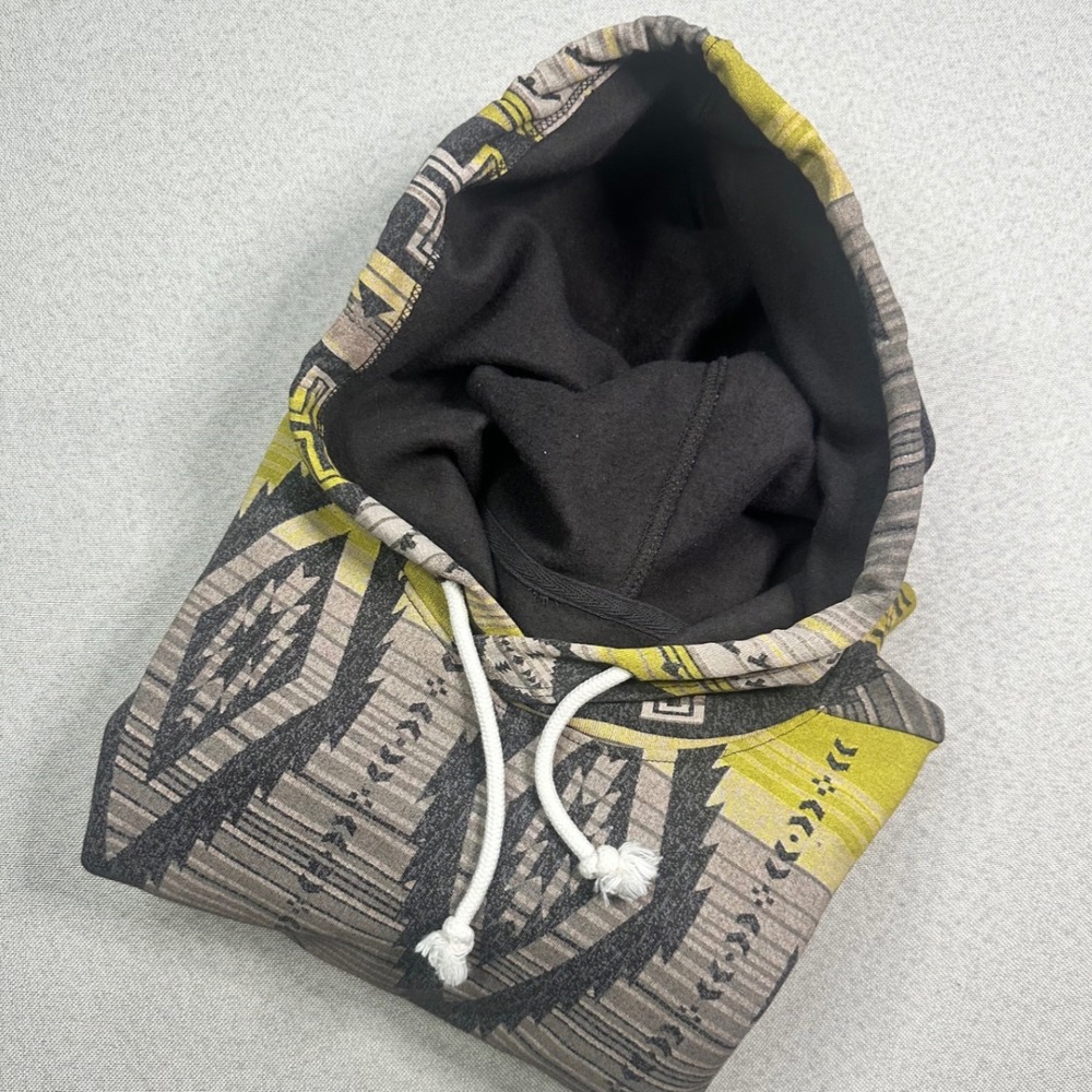BP Southwest Geometric Hoodie Mens Size M Yellow Grey Cotton Blend Western Boho